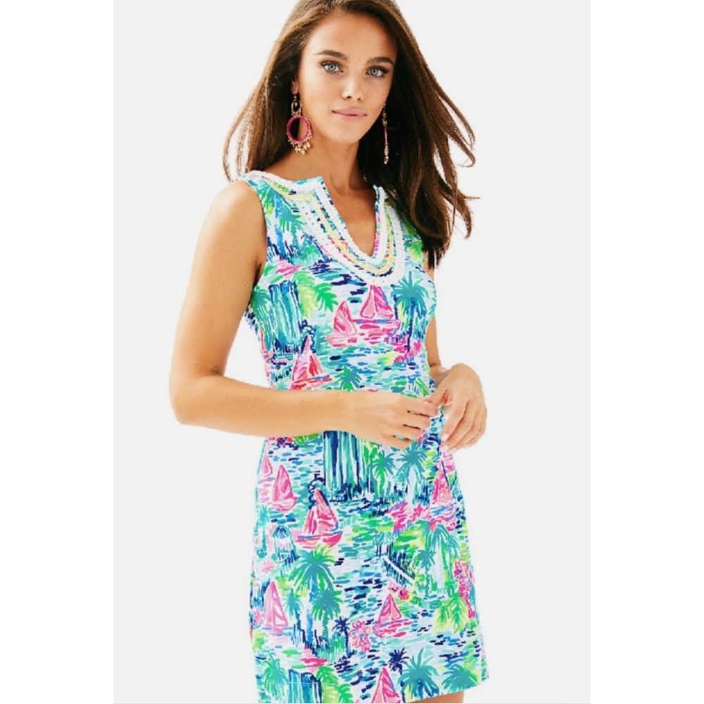Lilly Pulitzer Mila Shift Dress High Tide Sailboat Print XXS